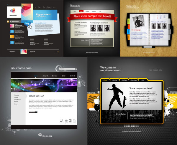{Five exquisite web templates} vector material
